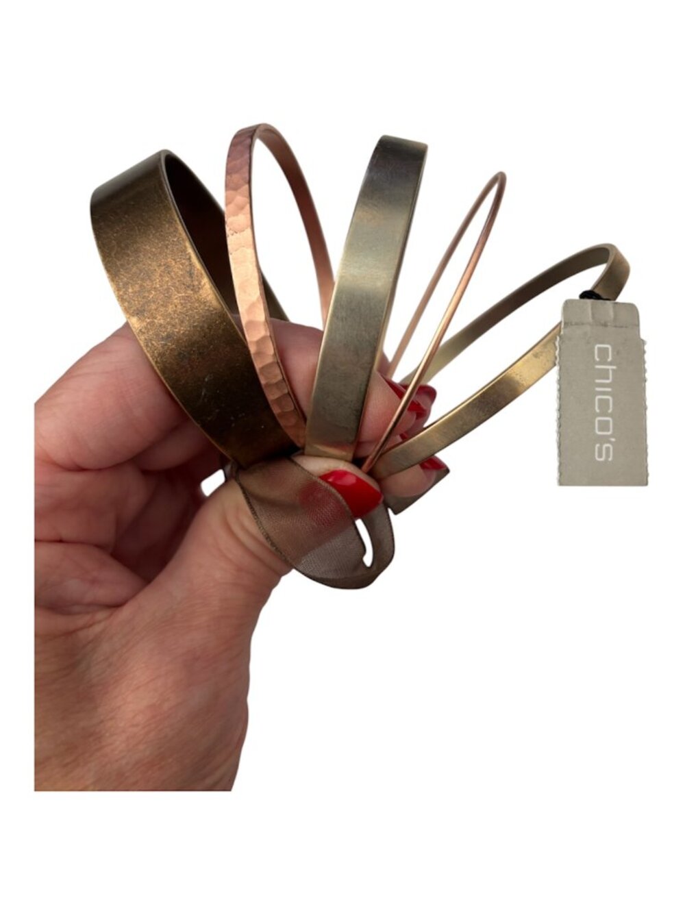 Chico's Mixed Metal Bangle Bracelet Stack Set Boho Mixed Metals Chunky Cuffs